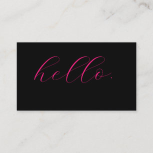 Tarjeta De Visita Hola Tipografía Script Rosa Fucsia Negro