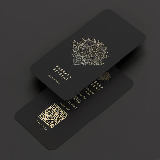 Tarjeta De Visita Holandés Wellness Coach Black Faux Gold Lotus