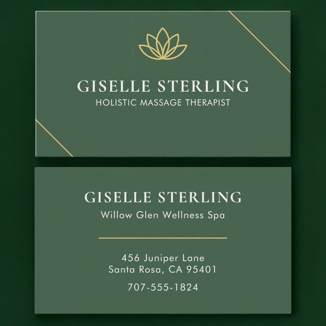 Tarjeta De Visita Holistic Massage Therapist Green Gold (Subido por el creador)