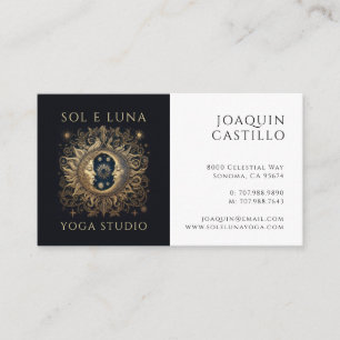 Tarjeta De Visita Holístico Celestial Sun Moon Oro Azul Yoga Negro