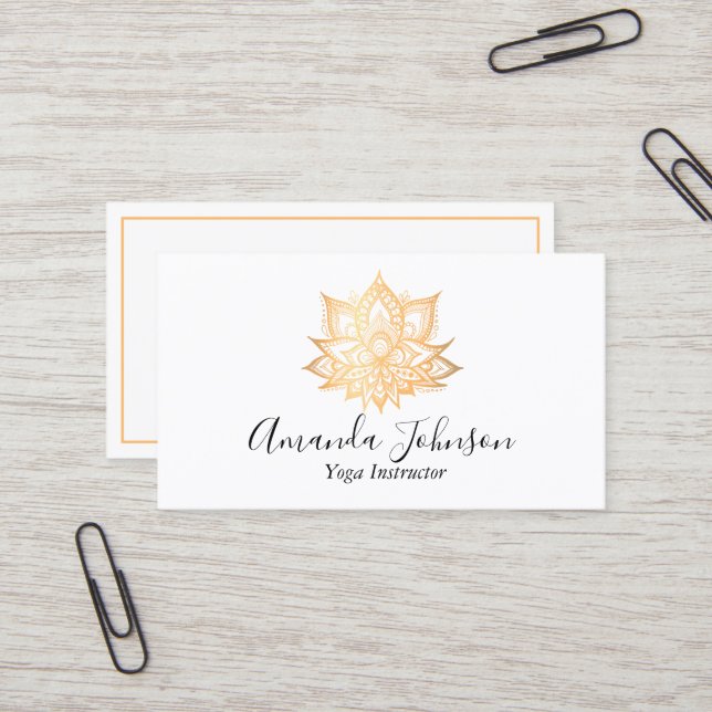 Tarjeta De Visita Holístico maestro de yoga Gold Lotus Flower Boho (Anverso/Reverso In Situ)