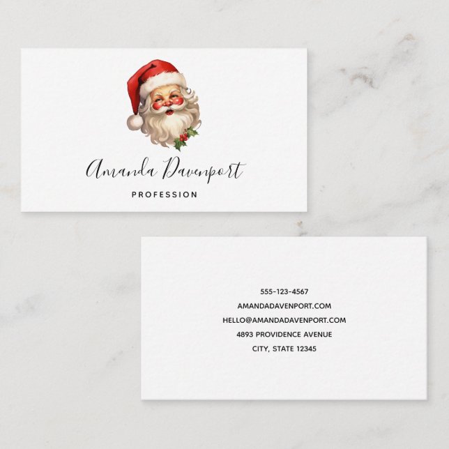Tarjeta De Visita Holly Jolly Santa Claus Navidades de estilo retro (Anverso / Reverso)