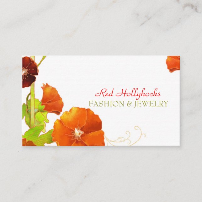 Tarjeta De Visita Hollyhocks Rojo de moda (Anverso)