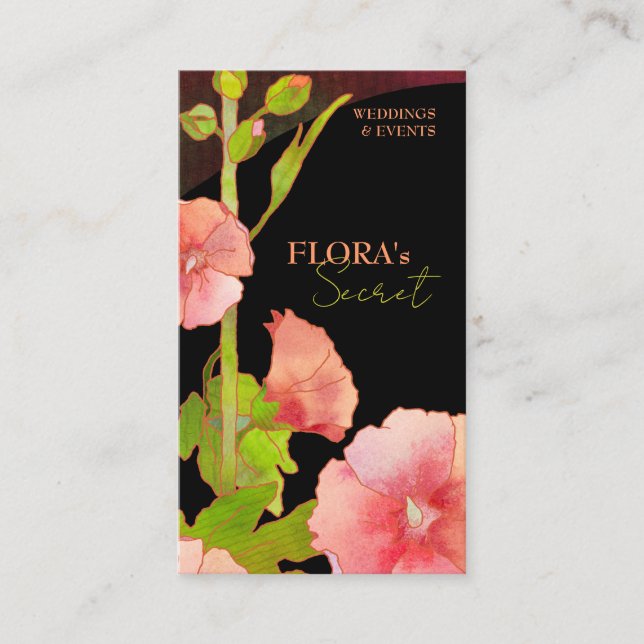 Tarjeta De Visita Hollyhocks rosa florista elegante (Anverso)