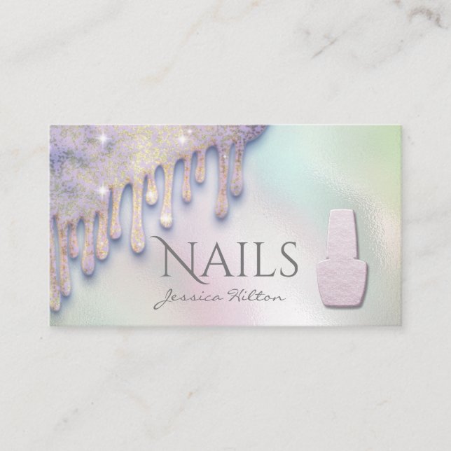 Tarjeta De Visita Holografía de moda de lujo Salón Nail (Anverso)