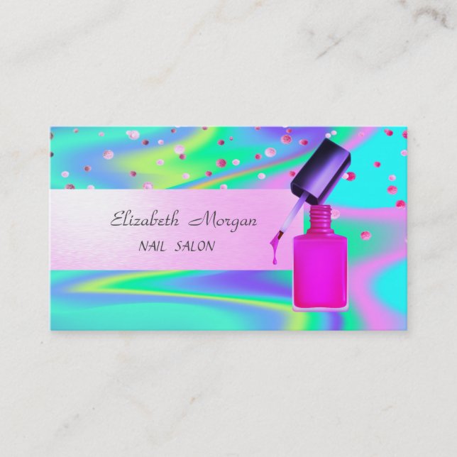 Tarjeta De Visita Holografía moderna, confetti, polaco nail (Anverso)