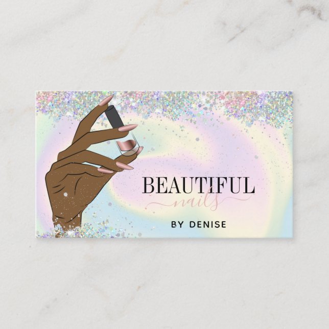 Tarjeta De Visita holografía salón de uñas mujer técnica de uñas man (Anverso)