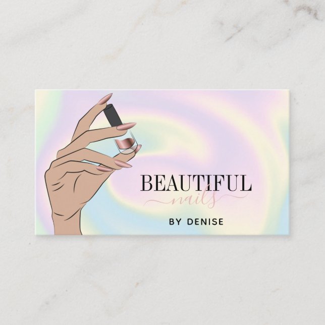 Tarjeta De Visita holografía salón de uñas mujer técnica de uñas man (Anverso)