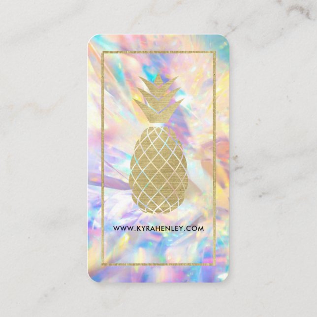 Tarjeta De Visita Holográfico Crystal Gold Pineapple Simple Moderno (Reverso)
