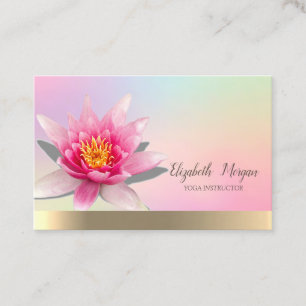 Tarjeta De Visita Holográfico Dorado,Loto Acuarela, Yoga