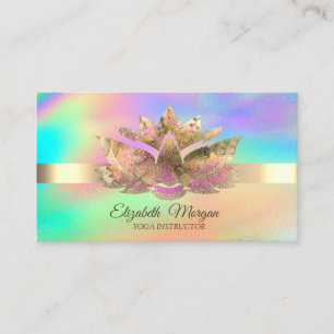 Tarjeta De Visita Holográfico elegante arcoiris, Loto de oro