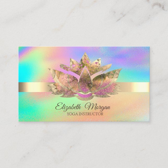 Tarjeta De Visita Holográfico elegante arcoiris, Loto de oro (Anverso)