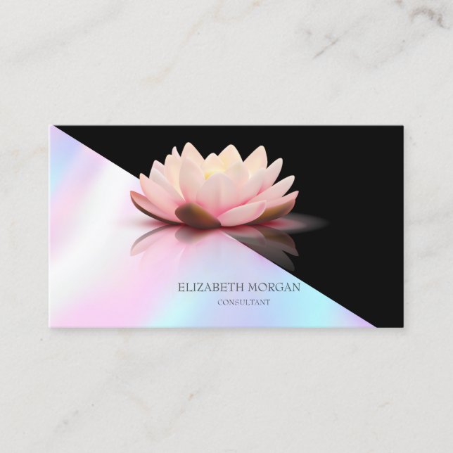 Tarjeta De Visita Holográfico elegante negro moderno de Lotus (Anverso)