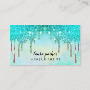 Tarjeta De Visita Holográfico goteo Verde azulado maquillaje Hair St