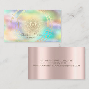 Tarjeta De Visita Holográfico Moderno, Círculos de Loto en Oro Rosa,