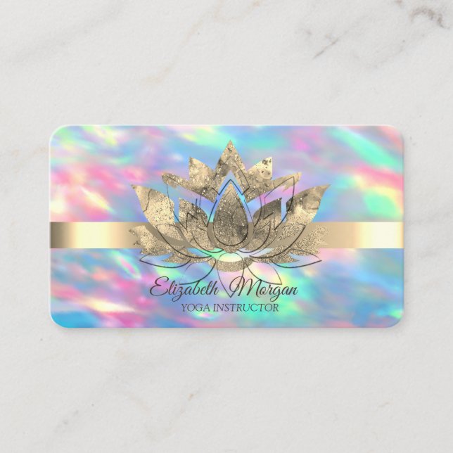 Tarjeta De Visita Holográfico Opal Elegante,Banda de Oro,Lotus (Anverso)