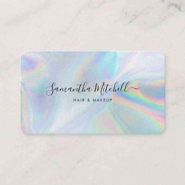 Tarjeta De Visita Holográfico QR Código Script Cabello y Salón de ma (Anverso)
