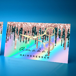 Tarjeta De Visita Holograma Rosa de tijeras de peluquero profesional