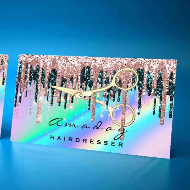 Tarjeta De Visita Holograma Rosa de tijeras de peluquero profesional (Professional Hairdresser Scissors Rose Holograph Business Card)