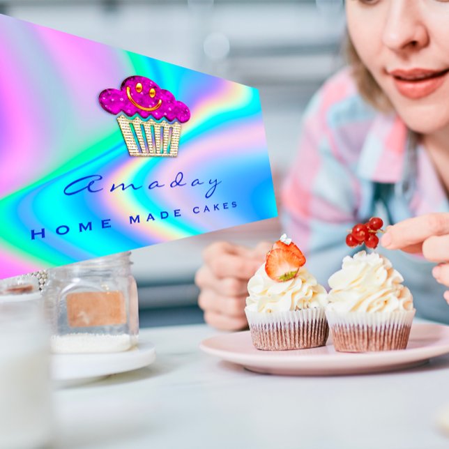 Tarjeta De Visita Holograph Bakerley Home Made Cakes Logo Muffin Smi (QR Code Personal Chef Cooking RestaurantFoodOrange Business Card)