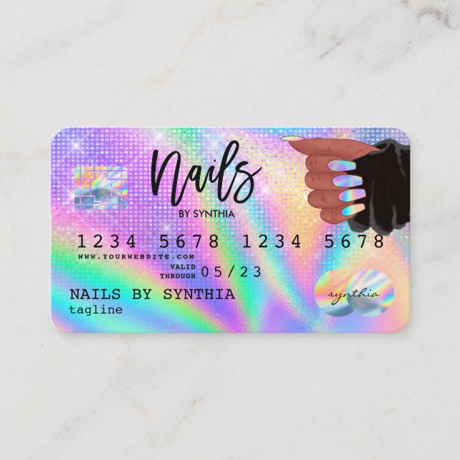 Tarjeta De Visita Holograph Credit Card Nail Tech (Anverso)