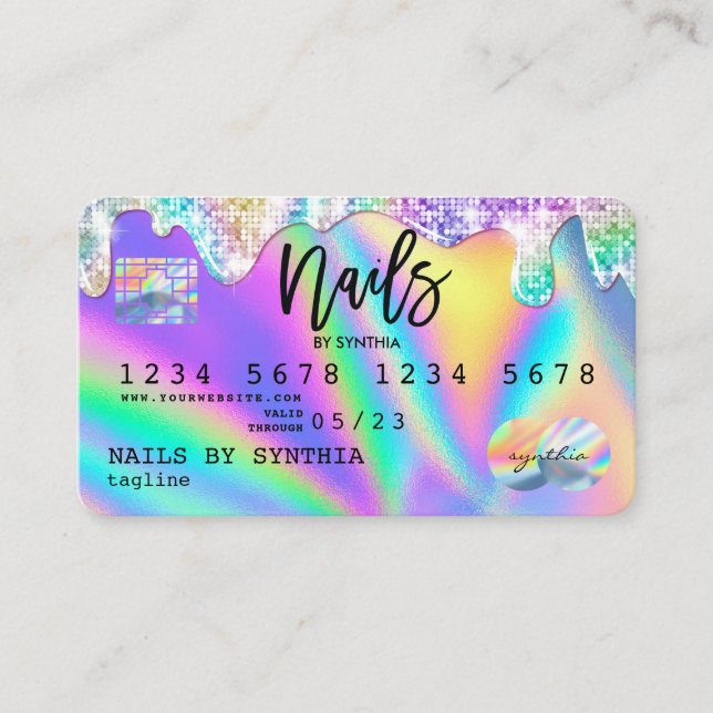 Tarjeta De Visita Holograph Credit Card Nail Tech (Anverso)