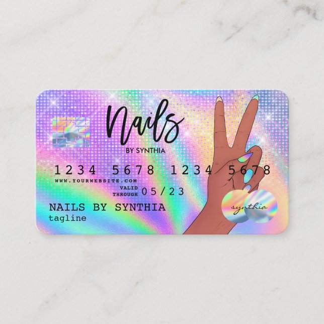 Tarjeta De Visita Holograph Credit Card Nail Tech (Anverso)