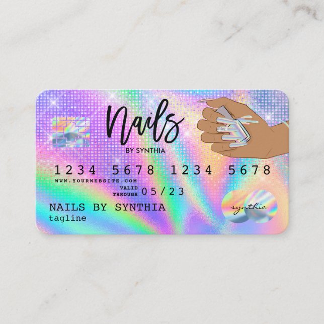 Tarjeta De Visita Holograph Credit Card Nail Tech (Anverso)