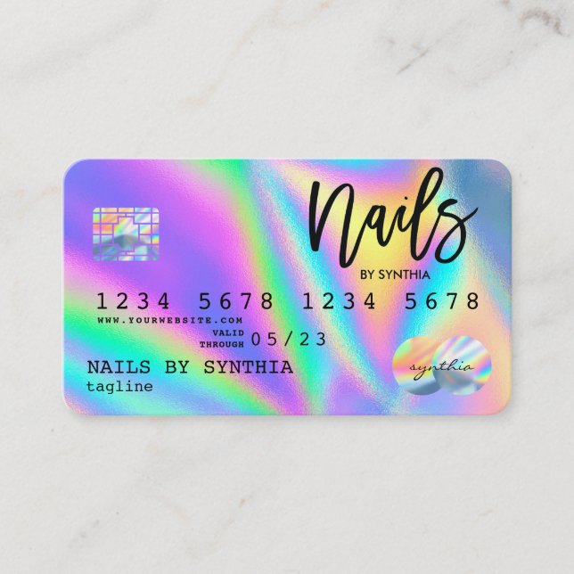 Tarjeta De Visita Holograph Credit Card Nail Tech (Anverso)