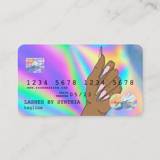 Tarjeta De Visita Holograph Credit Card Nail Tech add logo (Anverso)
