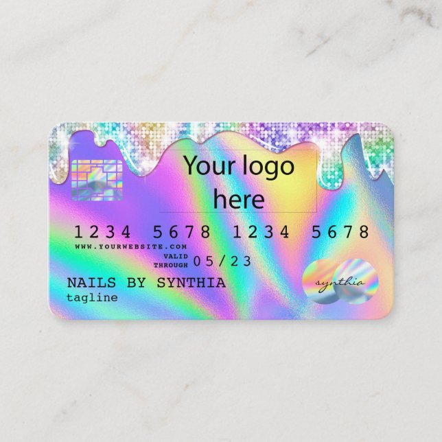 Tarjeta De Visita Holograph Credit Card Nail Tech ADD LOGO (Anverso)