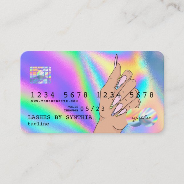 Tarjeta De Visita Holograph Credit Card Nail Tech add logo (Anverso)