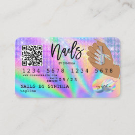 Tarjeta De Visita Holograph Credit Card Nail Tech QR Code