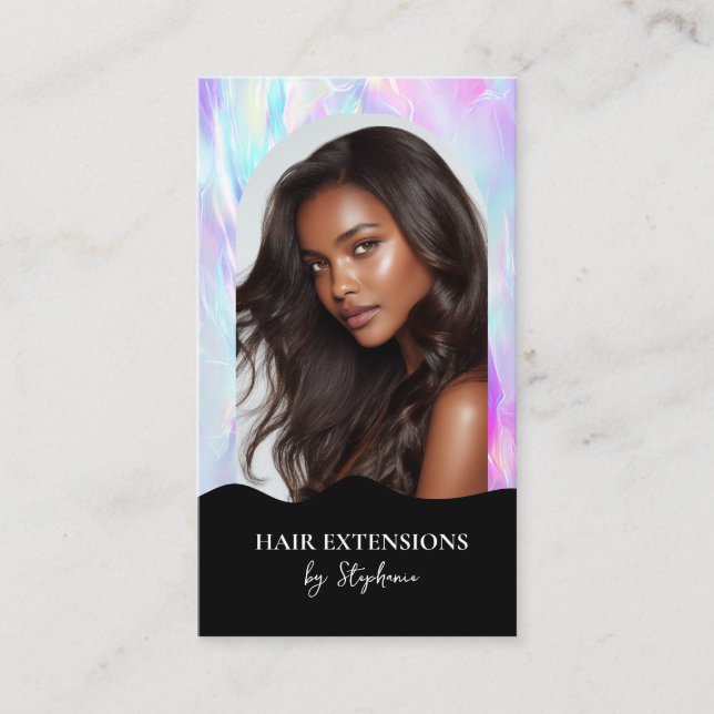 Tarjeta De Visita Holograph Luxury Hair Stylist Extensions Wig Photo (Anverso)