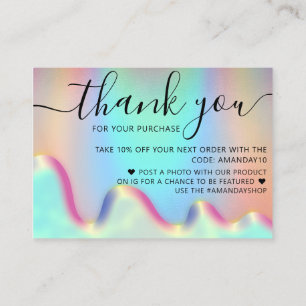 Tarjeta De Visita Holograph Shop Agradecimiento Descuento Código Omb