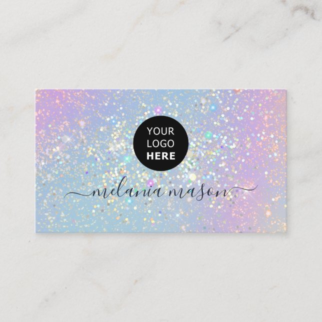 Tarjeta De Visita Holographic Glam Purpurina Elegant Sparkles Logo (Anverso)