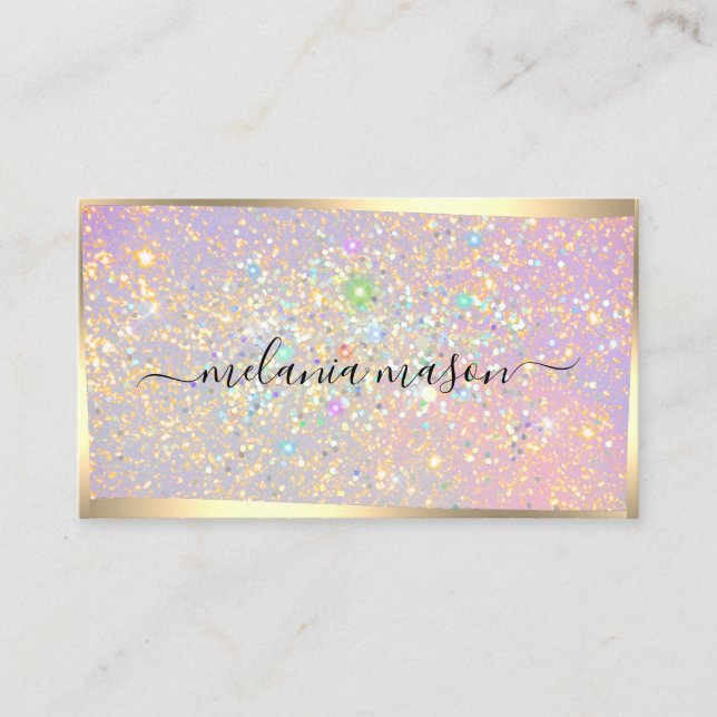 Tarjeta De Visita Holographic Glam Purpurina esparce belleza de oro (Anverso)