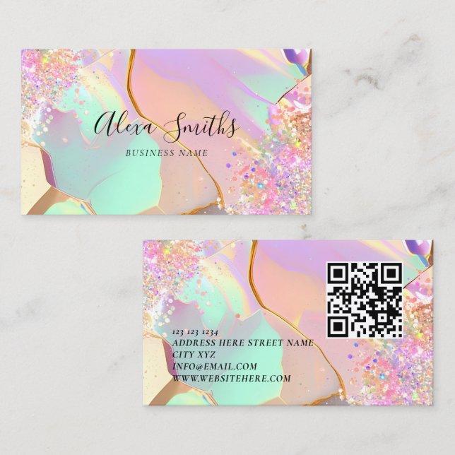Tarjeta De Visita Holographic Glitter Opalescent Makeup Artist (Anverso / Reverso)