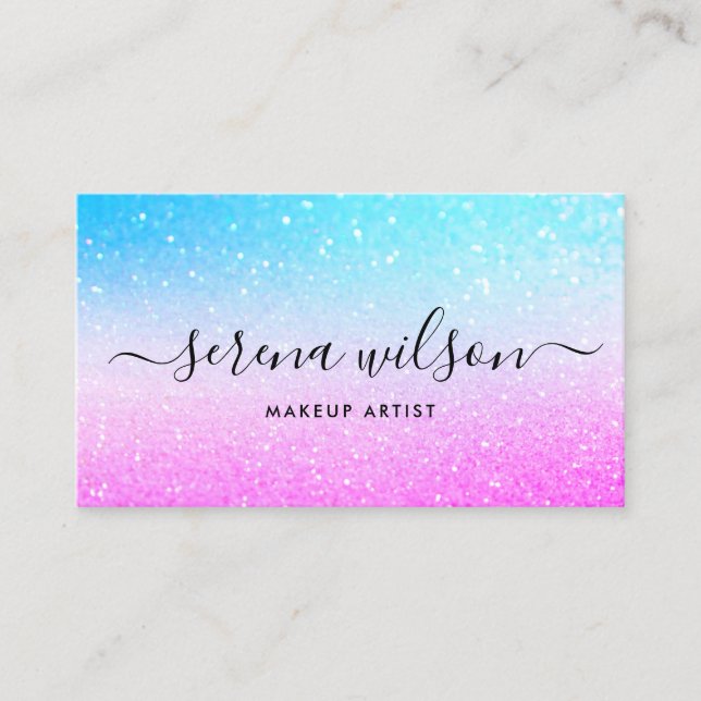 Tarjeta De Visita Holographic Glittering Holo Cabezal de maquillaje  (Anverso)