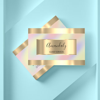 Tarjeta De Visita Holographic Gold Modern Professional Makeup