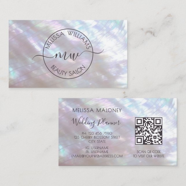 Tarjeta De Visita Holographic Iridescent Logo Script Calligraphy (Anverso / Reverso)