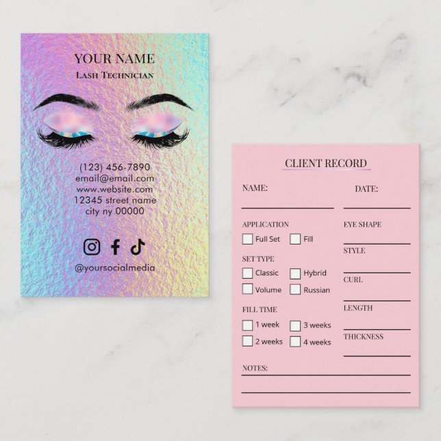 Tarjeta De Visita Holographic Lash Client Record Form (Anverso / Reverso)