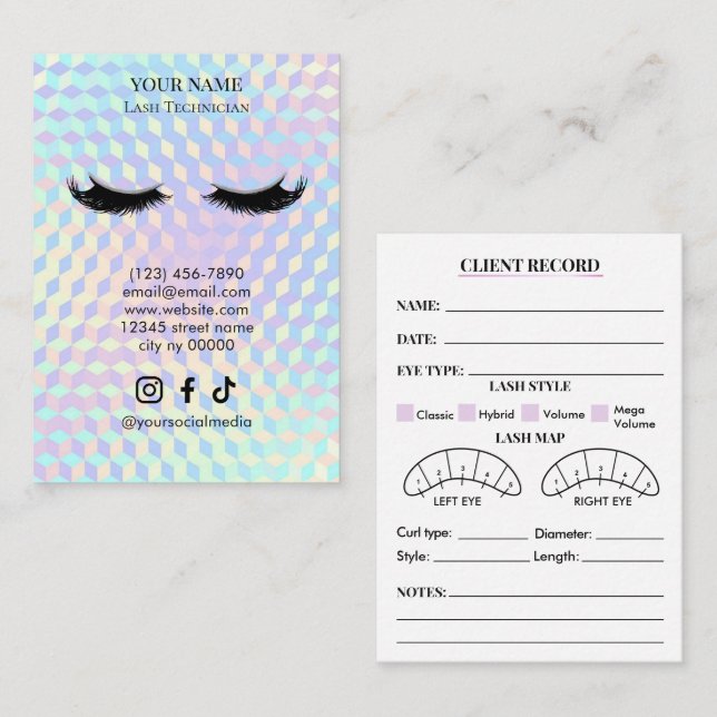Tarjeta De Visita Holographic Lash Client Record Form (Anverso / Reverso)