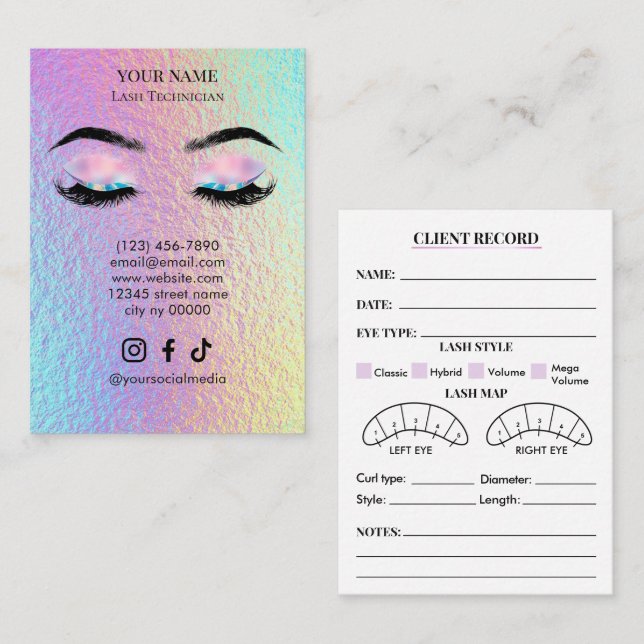 Tarjeta De Visita Holographic Lash Client Record Form (Anverso / Reverso)
