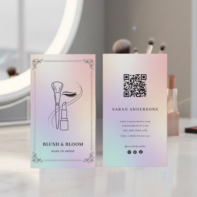 Tarjeta De Visita Holographic Makeup Artist Card with QR Code (Subido por el creador)