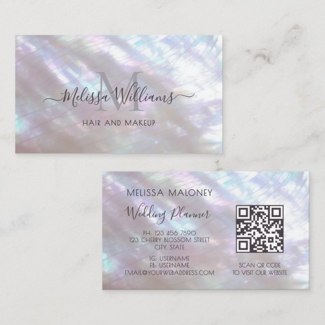 Tarjeta De Visita Holographic Makeup Artist Monogram (Anverso / Reverso)