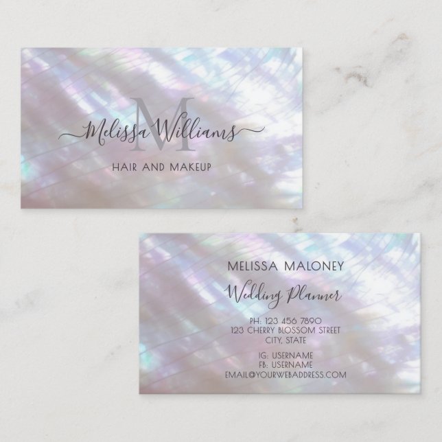 Tarjeta De Visita Holographic Makeup Artist Monogram (Anverso / Reverso)