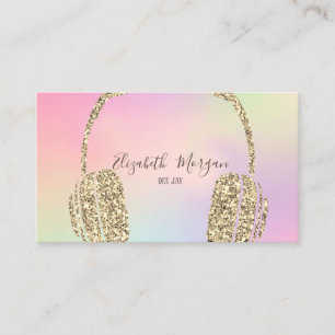 Tarjeta De Visita Holographic Modern Gold Purpurina Headphone DJ