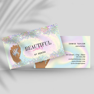 Tarjeta De Visita holographic nail salon woman hand nails technician