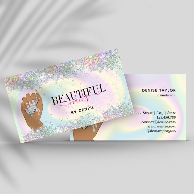 Tarjeta De Visita holographic nail salon woman hand nails technician (Subido por el creador)